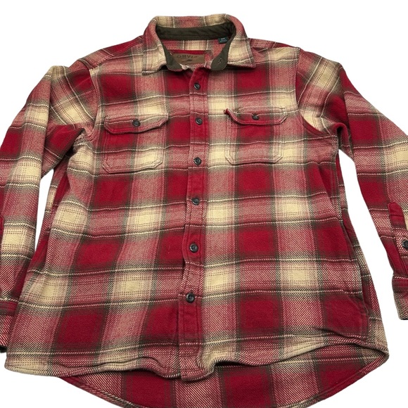 Orvis Flannel Jacket Mens Medium Heavy Button Up Shirt Buffalo Plaid Hunting Red - Picture 1 of 11
